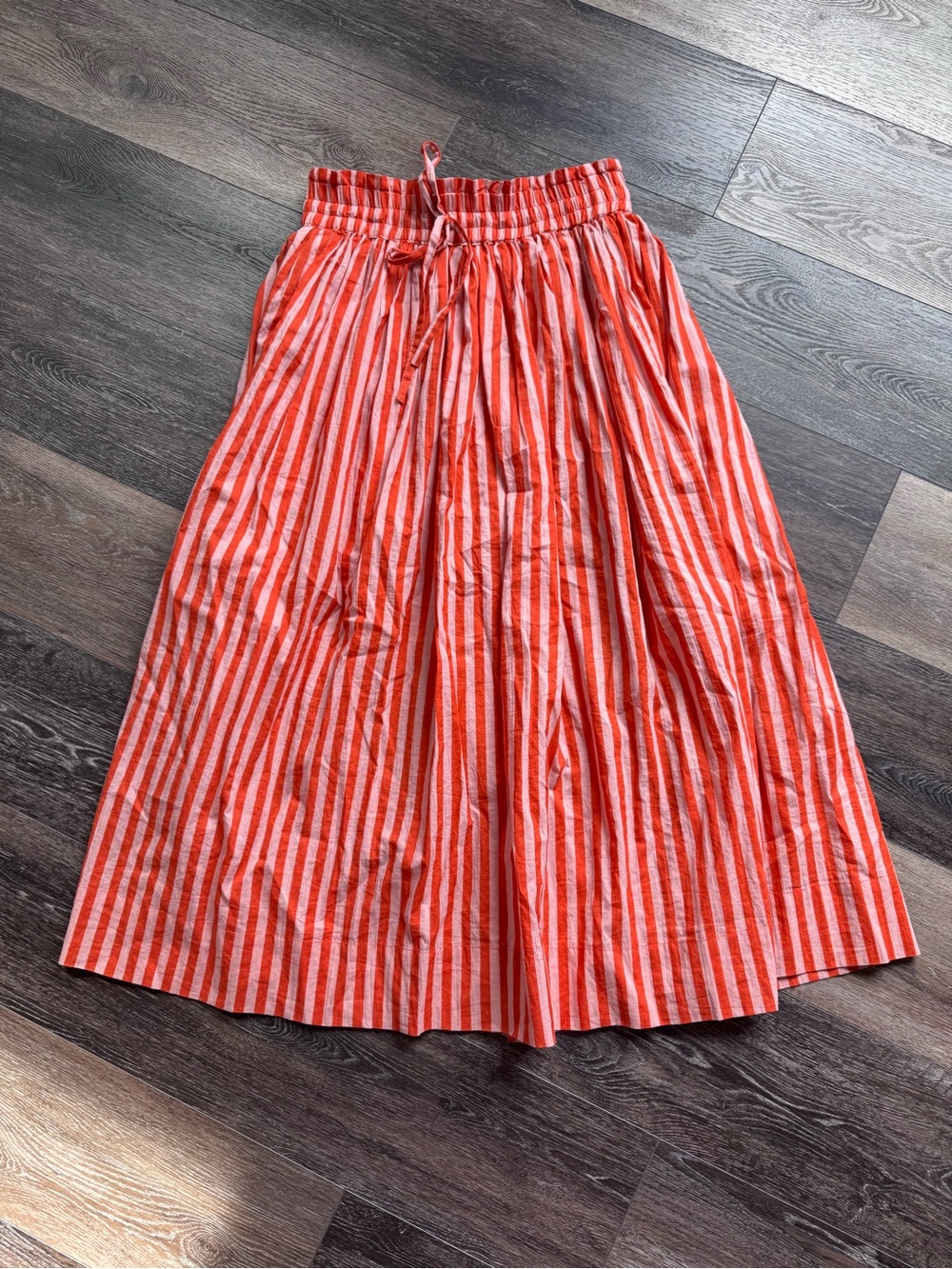 Ink & Alloy Keaton Coral and Blush Striped Midi Skirt